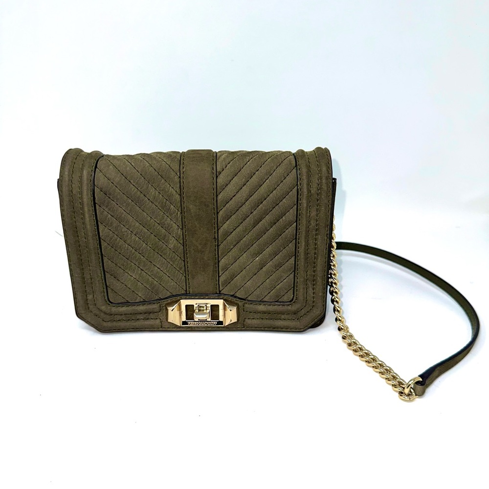 Rebecca Minkoff Olive Green  suede mini crossbody. 250 Retail.